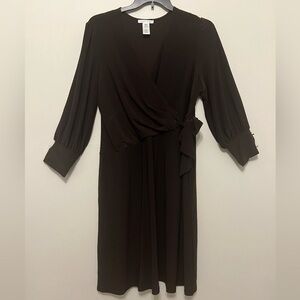 Sandra Darren Woman Faux Wrap Brown Knee Length Dress Size‎ XL